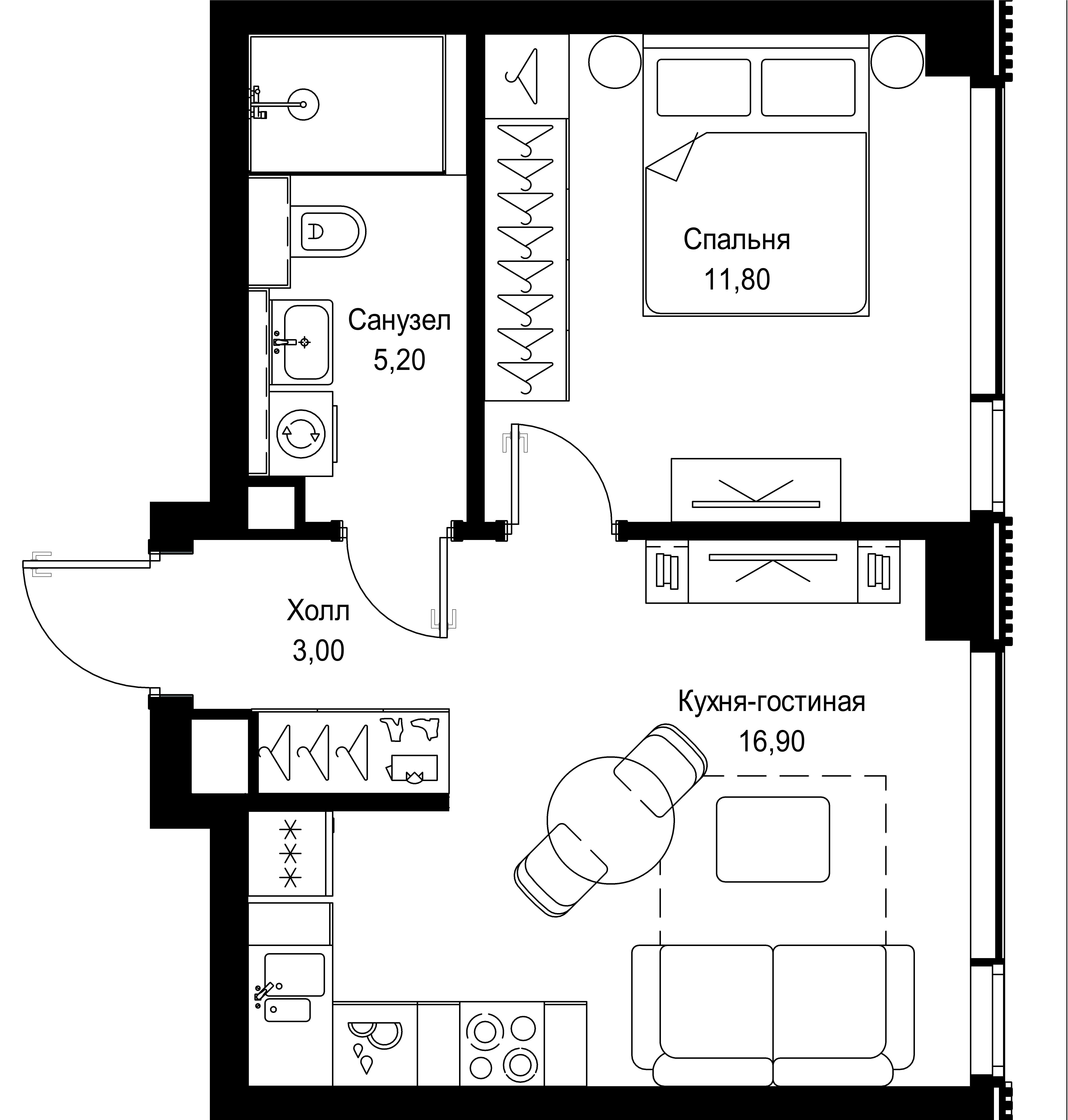 1-комнатная 36 м2 в ЖК Cityzen корпус null этаж 4