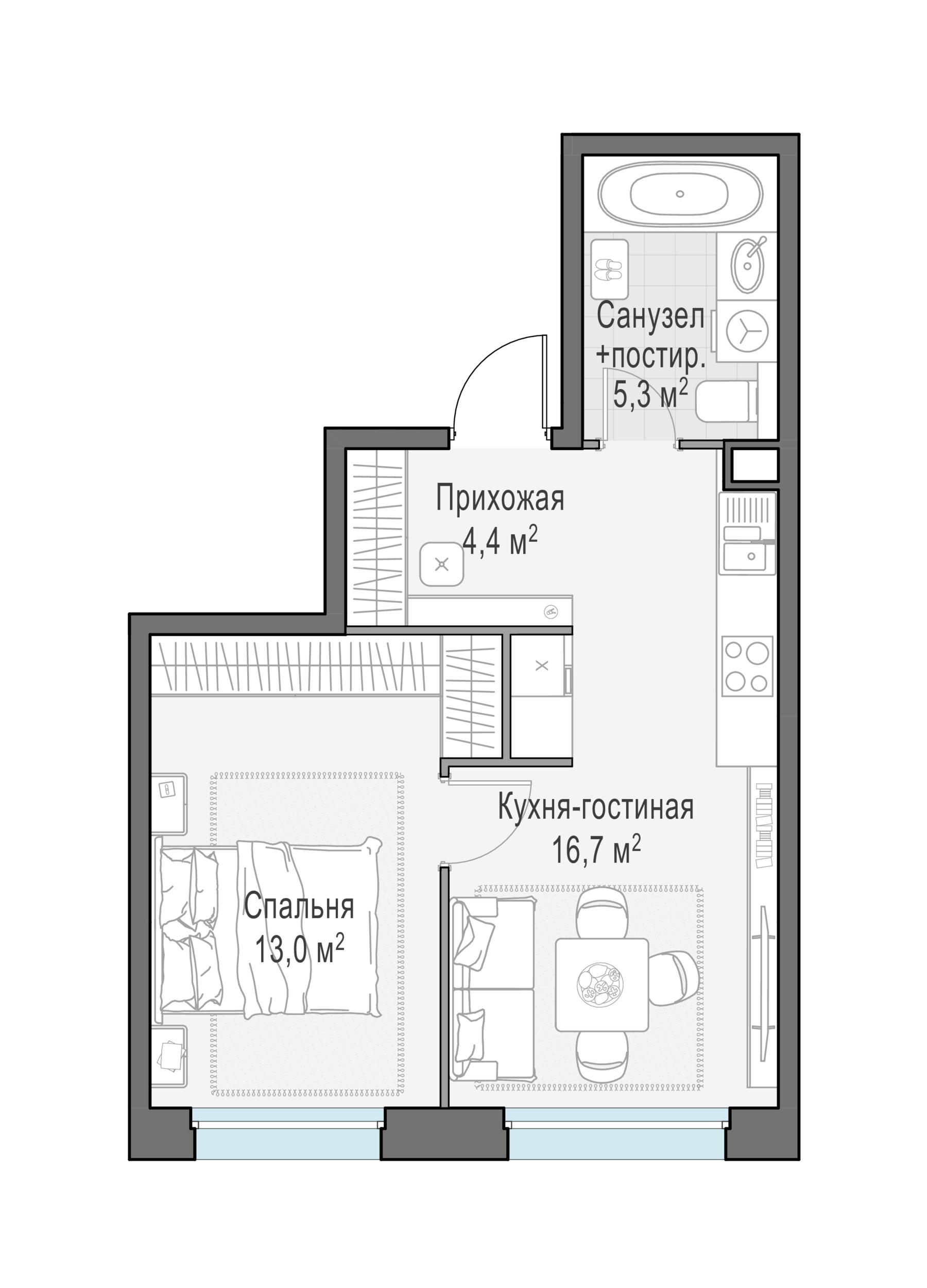 2-комнатная 40 м2 в ЖК Жилые кварталы «Белый Град» корпус null этаж 13