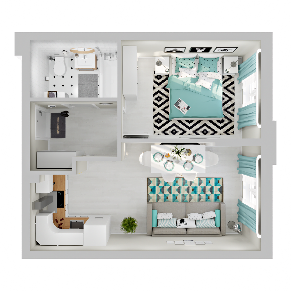 1-комнатная 37 м2 в ЖК Зеленая территория корпус null этаж 2