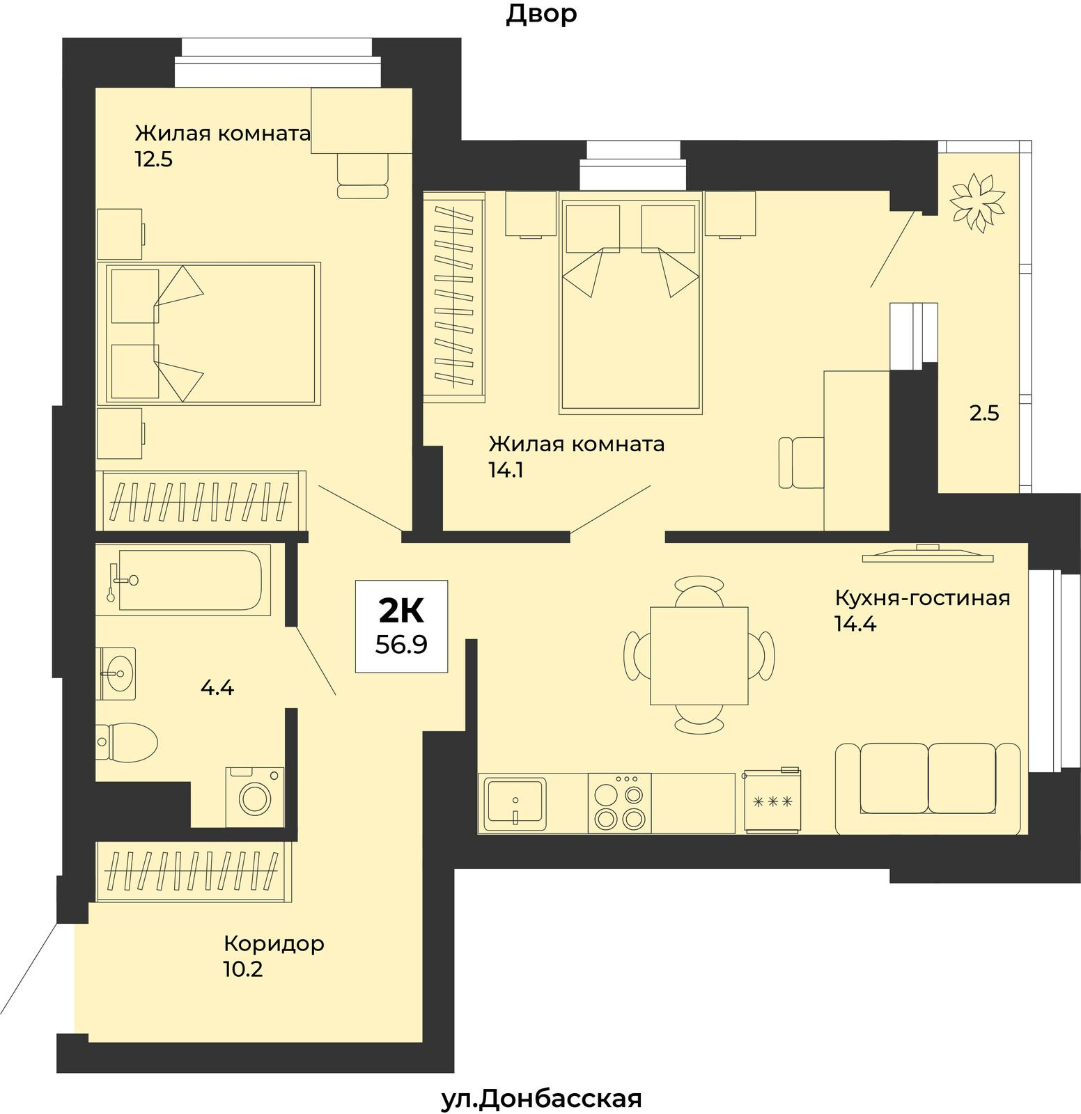 2-комнатная 56 м2 в ЖК Белая башня корпус null этаж 3