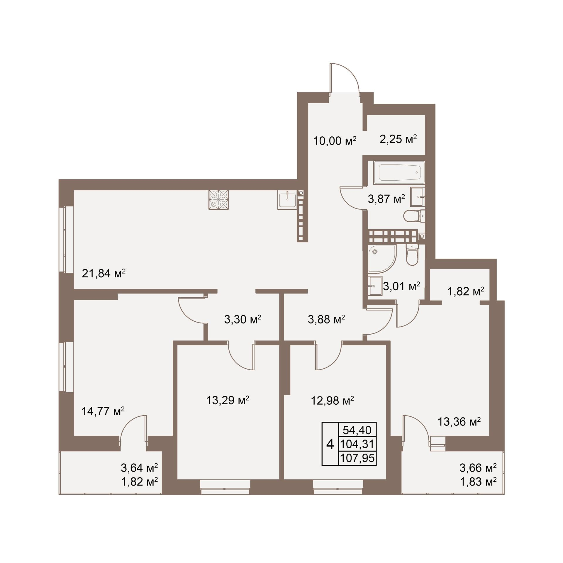 4-комнатная 107 м2 в ЖК Покровский парк корпус null этаж 10