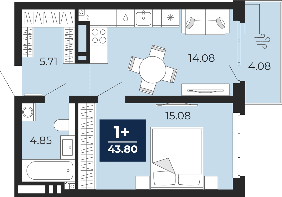 1-комнатная 39 м2 в ЖК Прео корпус null этаж 12