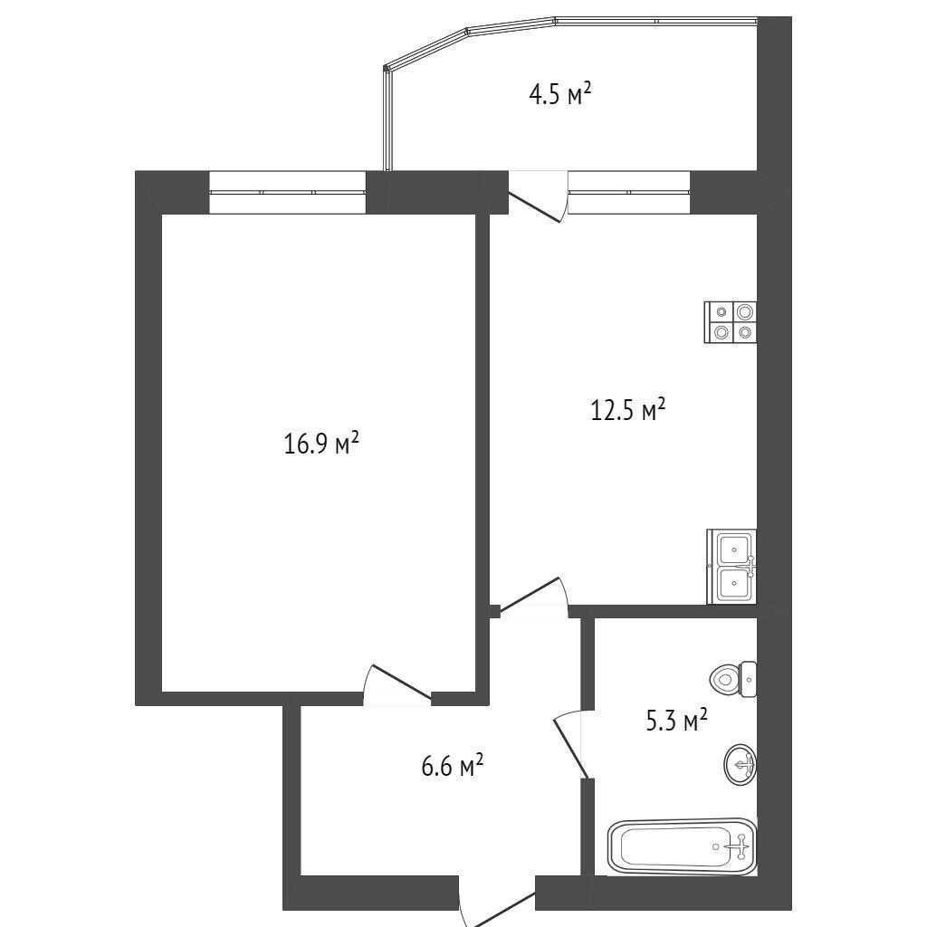 1-комнатная 41.6 м2 в ЖК undefined корпус null этаж 7