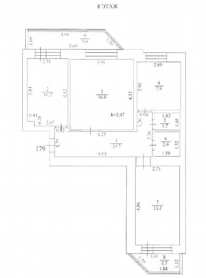 3-комнатная 71.3 м2 в ЖК undefined корпус null этаж 8