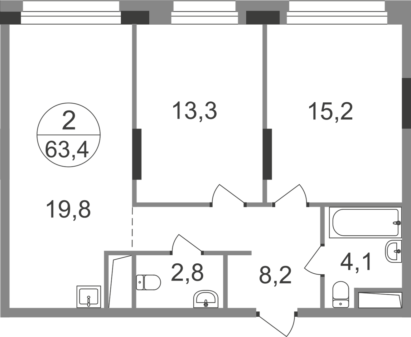 2-комнатная 63 м2 в ЖК Первый Московский корпус null этаж 22