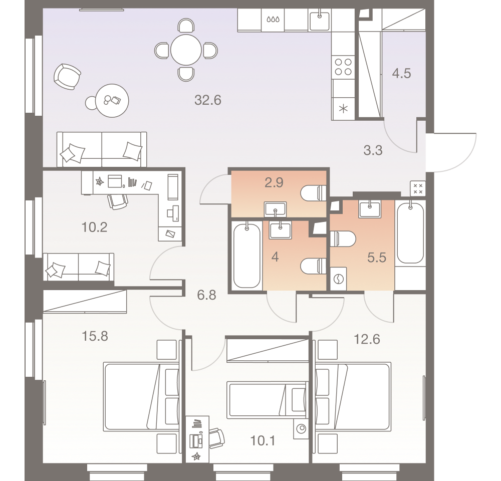 5-комнатная 108 м2 в ЖК Twelve корпус null этаж 34