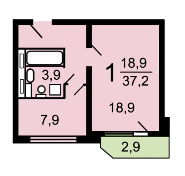 1-комнатная 37.2 м2 в ЖК undefined корпус null этаж 1