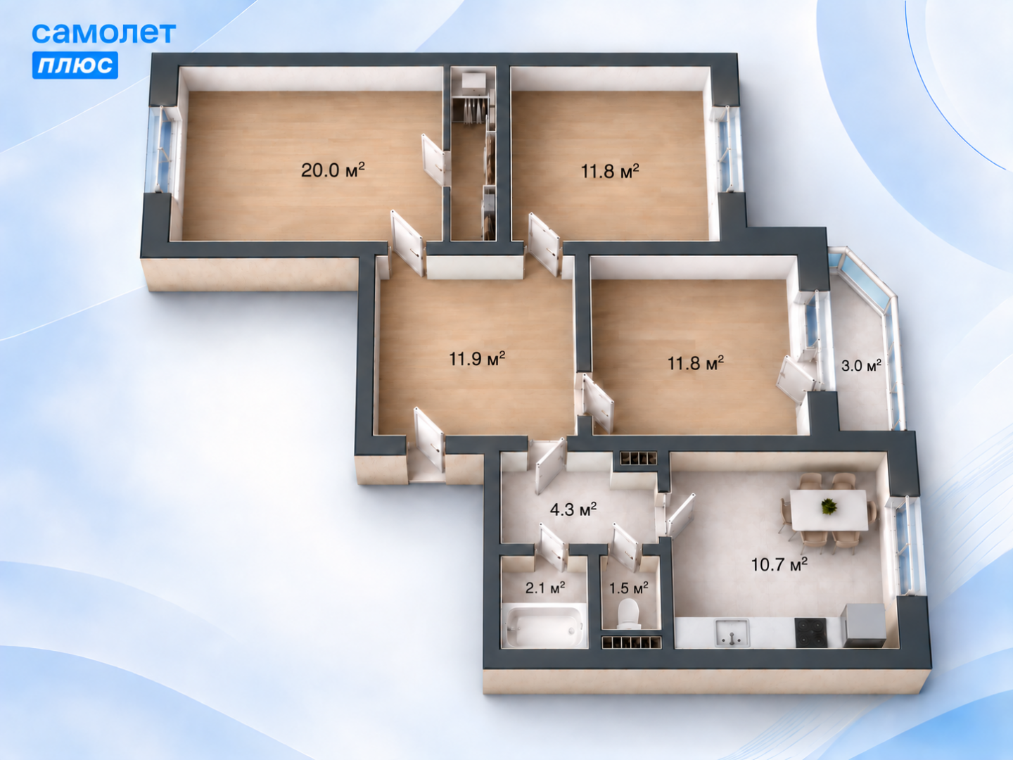 3-комнатная 74 м2 в ЖК undefined корпус null этаж 8