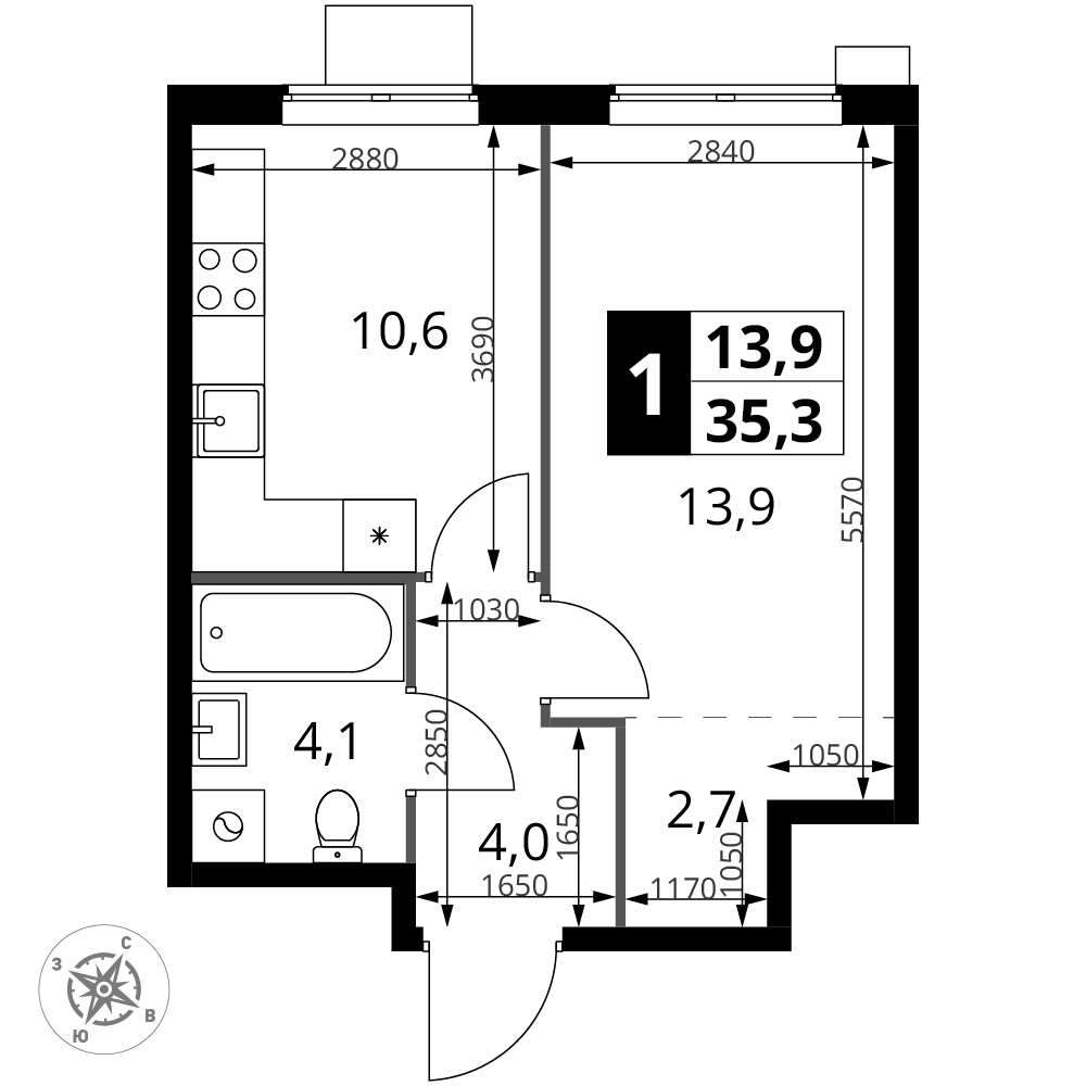 1-комнатная 35 м2 в ЖК 1-й Измайловский корпус null этаж 15