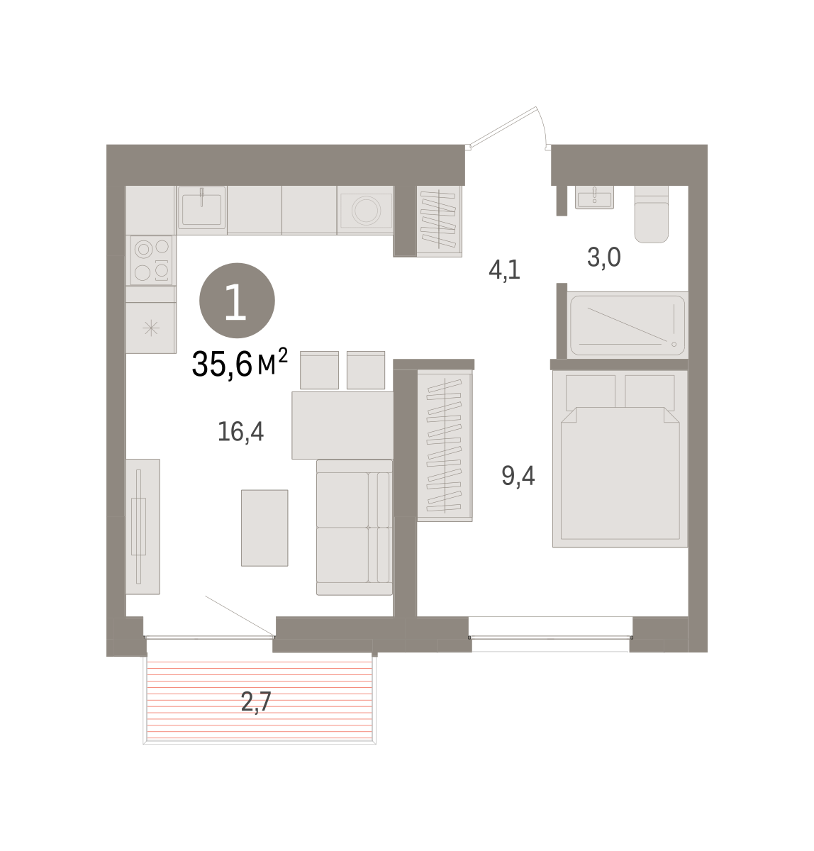 1-комнатная 35 м2 в ЖК Речной порт корпус null этаж 7