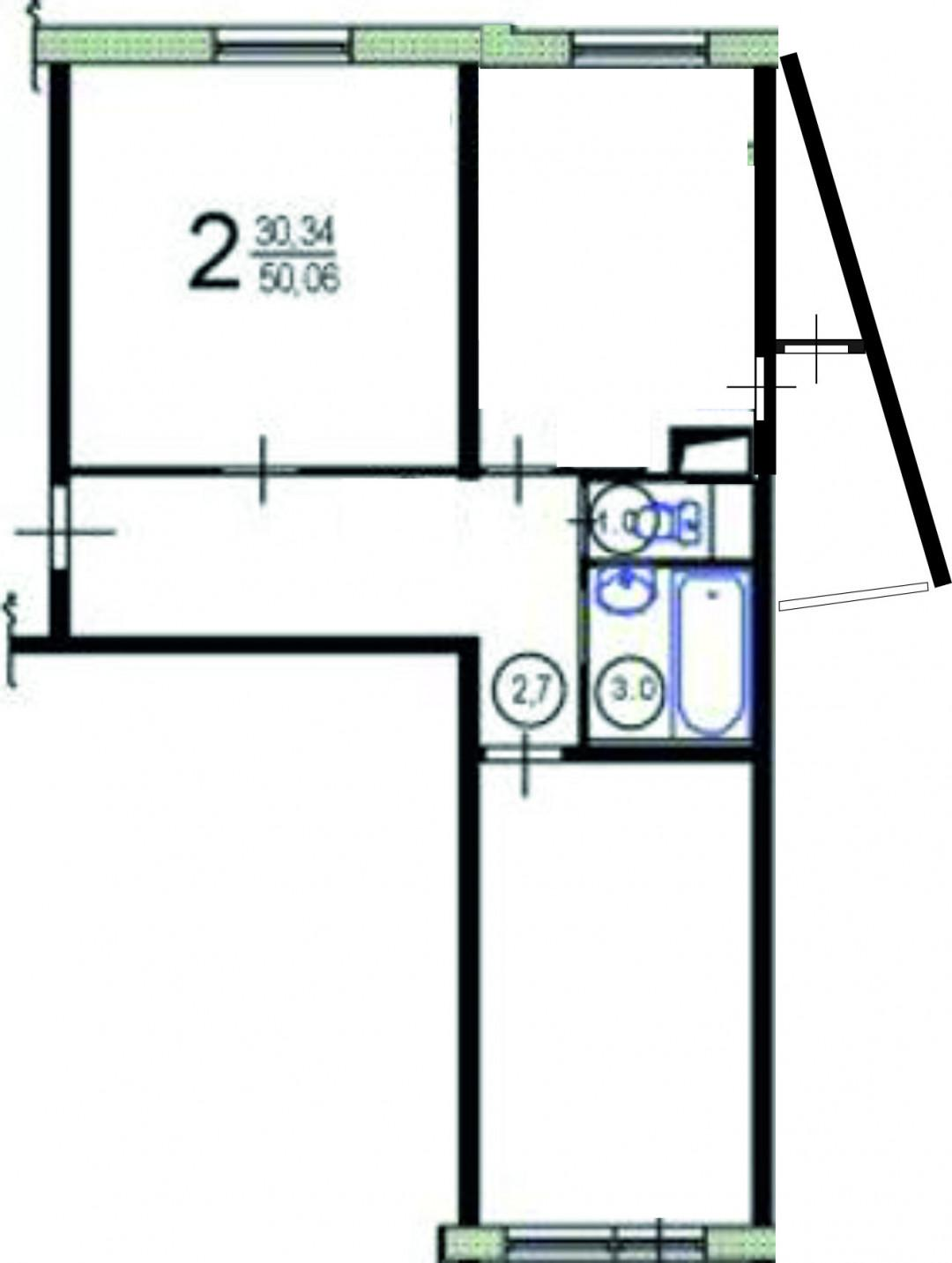 2-комнатная 50 м2 в ЖК undefined корпус null этаж 2