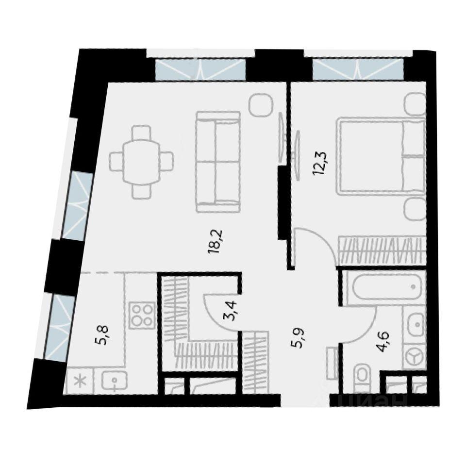 2-комнатная 51 м2 в ЖК undefined корпус null этаж 2