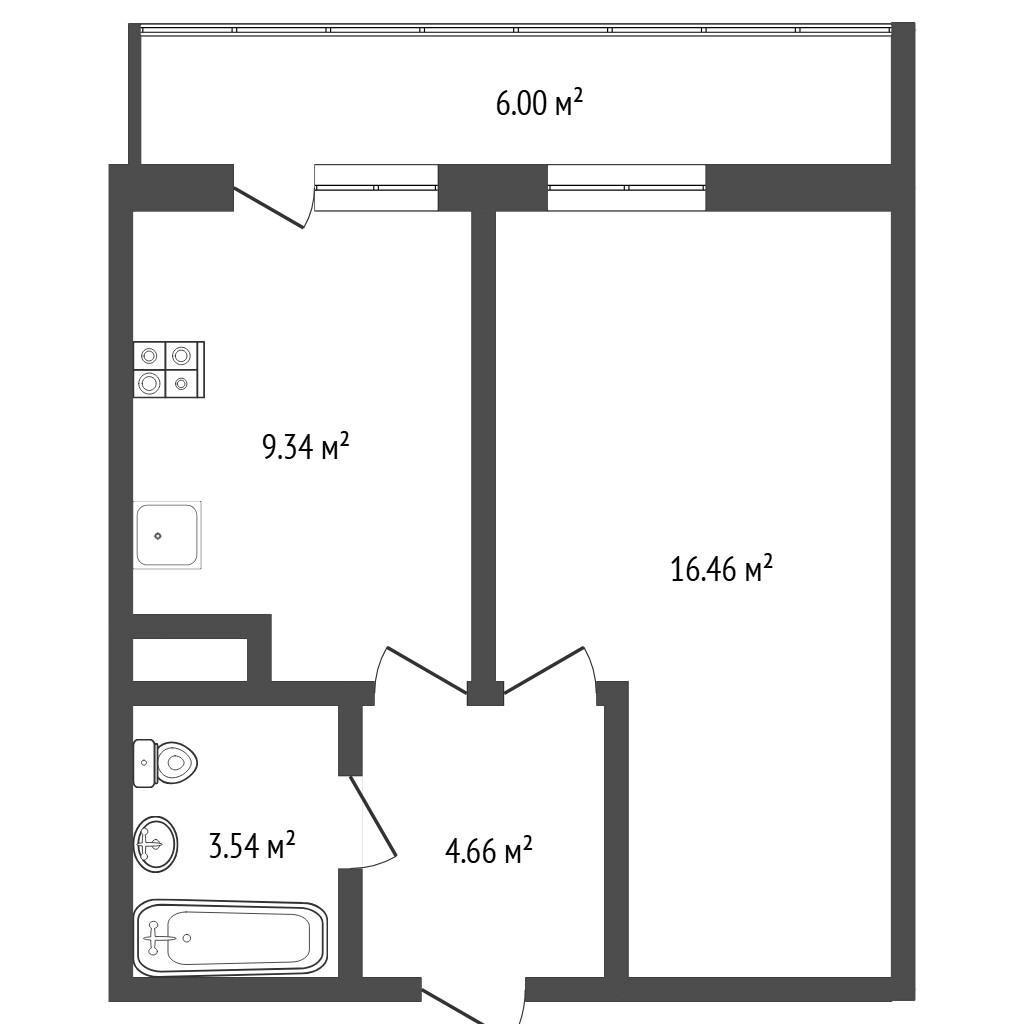 1-комнатная 33.5 м2 в ЖК undefined корпус null этаж 16