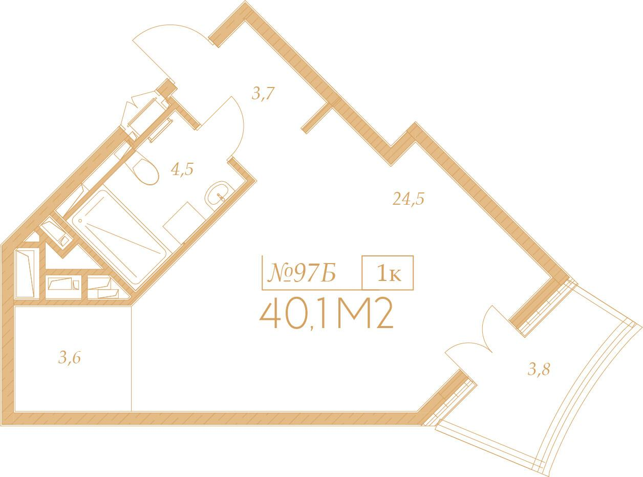 1-комнатная 40 м2 в ЖК Морелло корпус null этаж 8