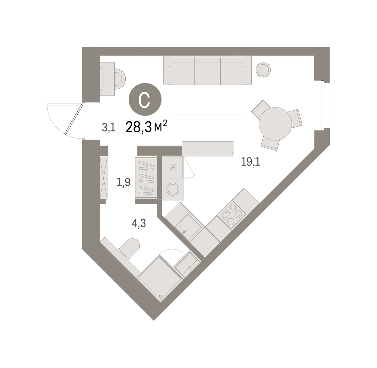 Студия 28 м2 в ЖК Северный ветер корпус null этаж 3
