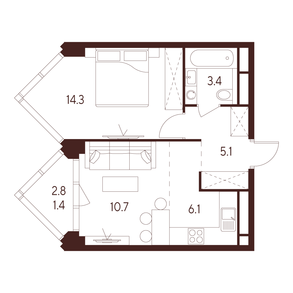 1-комнатная 41 м2 в ЖК Indy Towers корпус null этаж 26