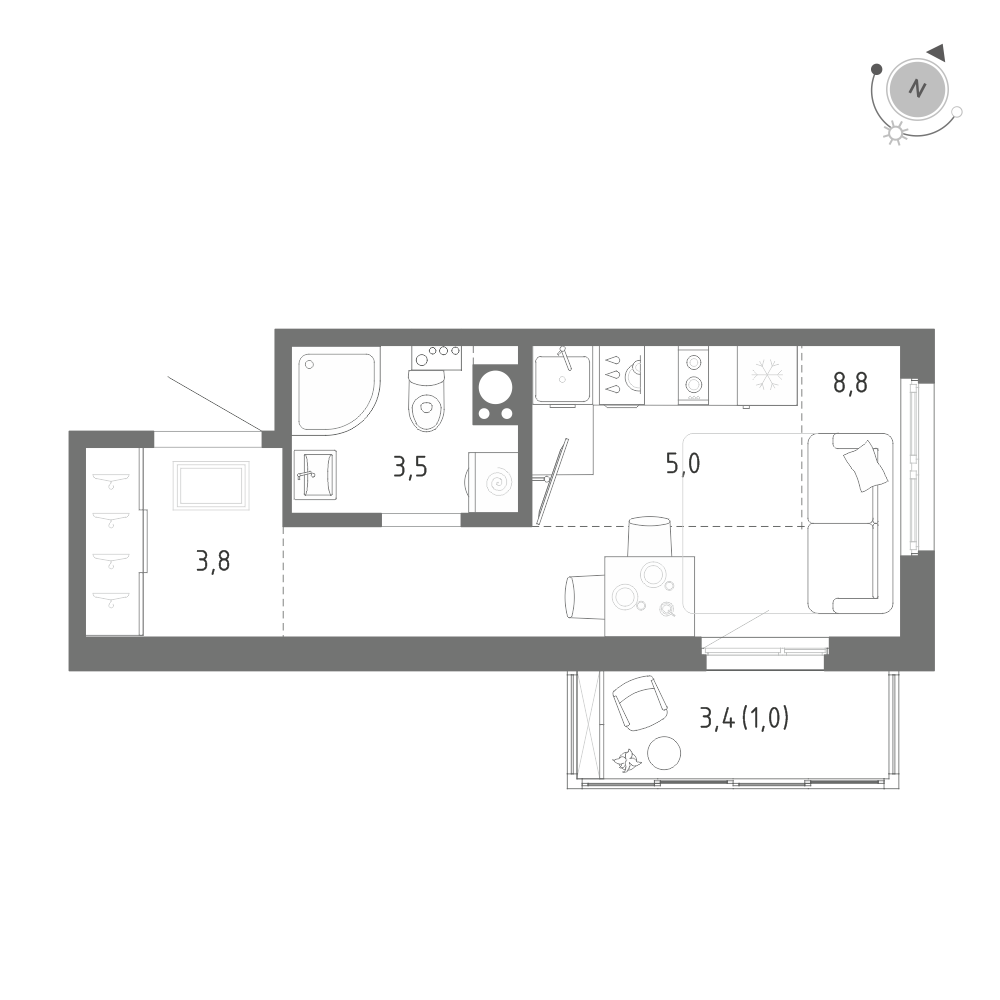 Студия 22 м2 в ЖК Клюква.Парк корпус null этаж 4