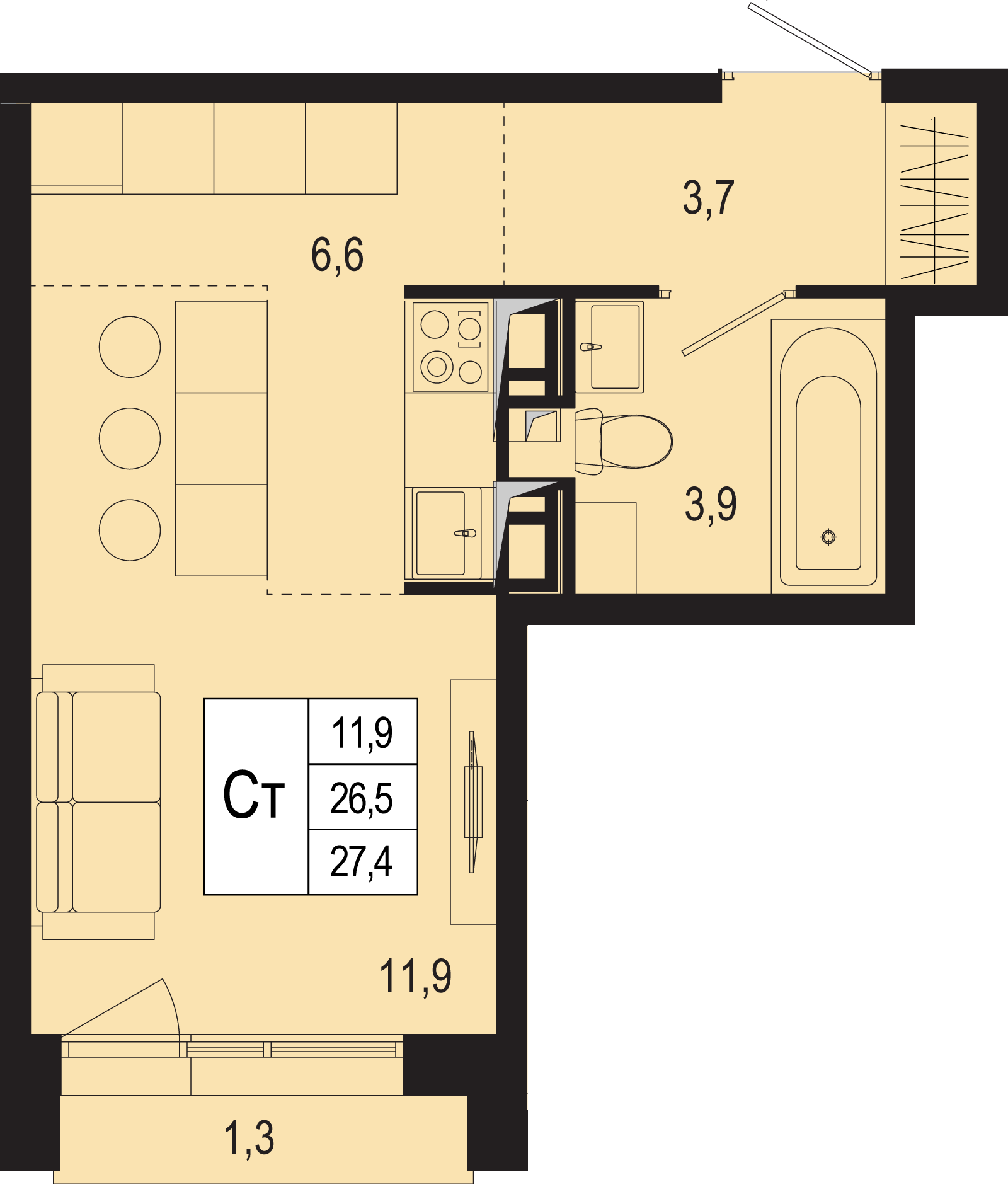 1-комнатная 26 м2 в ЖК Новая Щербинка корпус null этаж 8