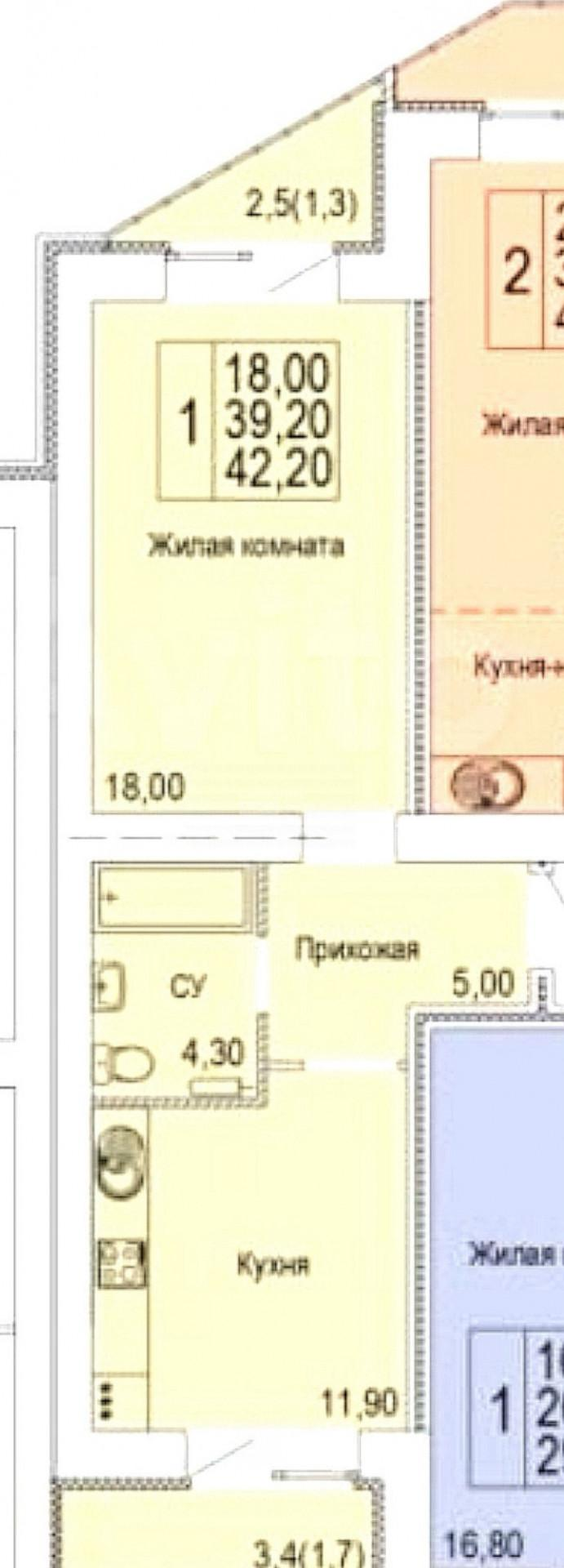 1-комнатная 42 м2 в ЖК undefined корпус null этаж 7