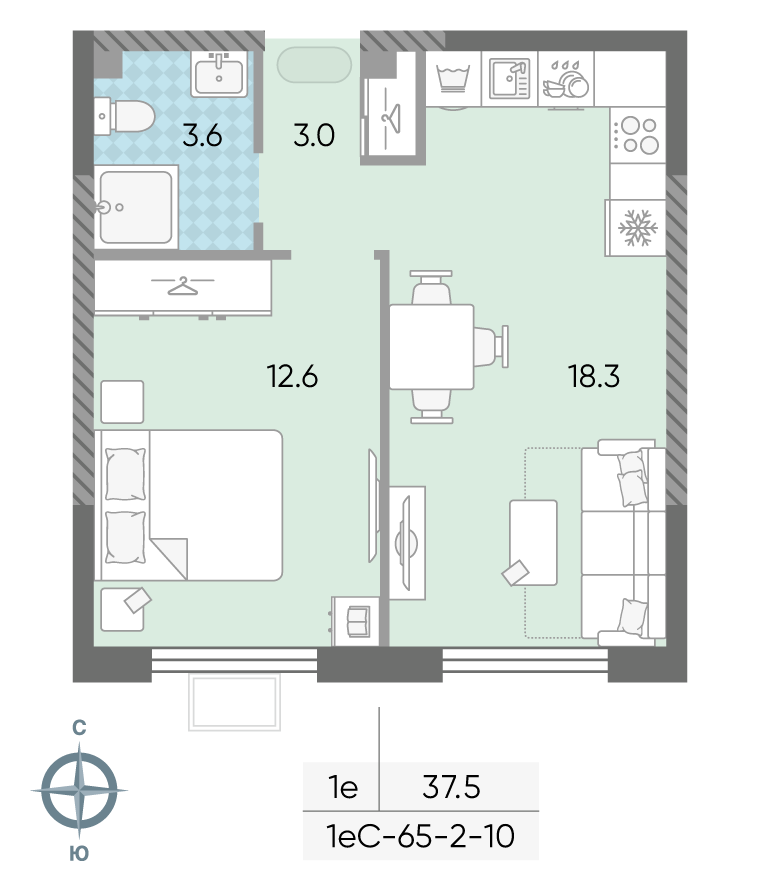 1-комнатная 37 м2 в ЖК ЛУЧИ корпус null этаж 10