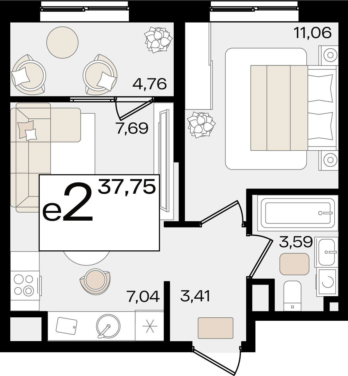 Студия 35 м2 в ЖК Патрики корпус null этаж 5