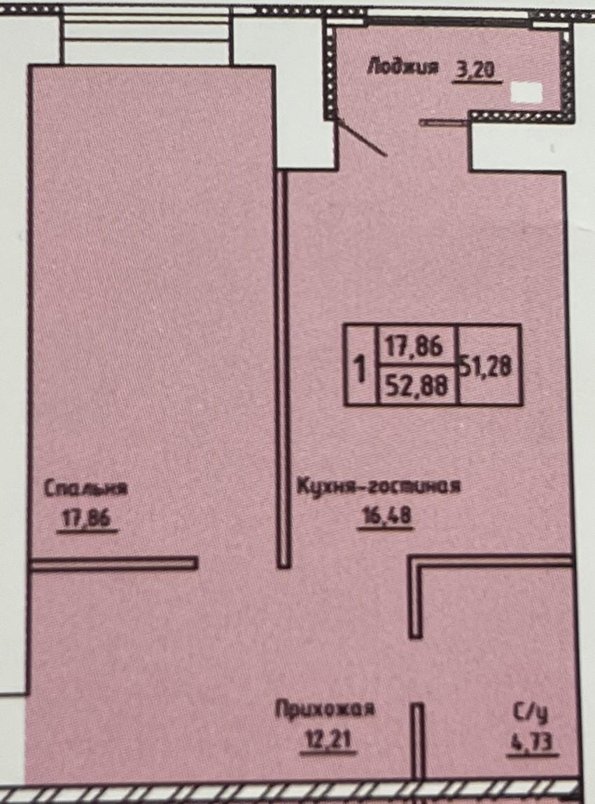 1-комнатная 52.9 м2 в ЖК undefined корпус null этаж 7