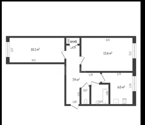 2-комнатная 44 м2 в ЖК undefined корпус null этаж 1