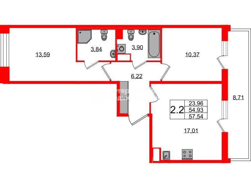 2-комнатная 54 м2 в ЖК Астра Континенталь корпус null этаж 6