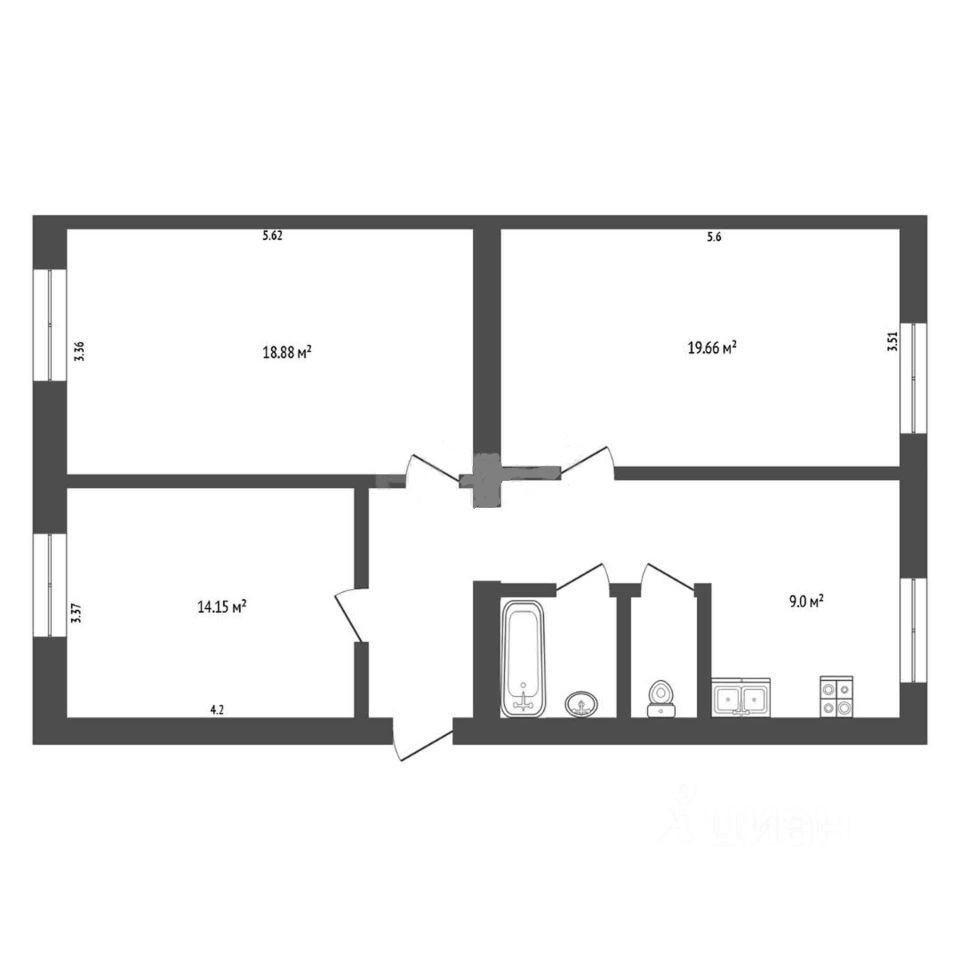 3-комнатная 75 м2 в ЖК undefined корпус null этаж 1
