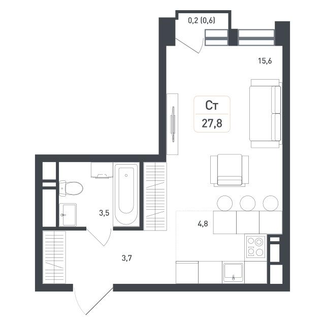 Студия 28 м2 в ЖК Новая Щербинка корпус null этаж 4