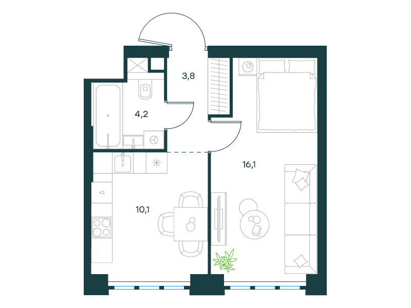 1-комнатная 34 м2 в ЖК Левел Южнопортовая корпус null этаж 15