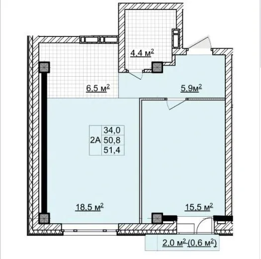 2-комнатная 51.4 м2 в ЖК undefined корпус null этаж 15