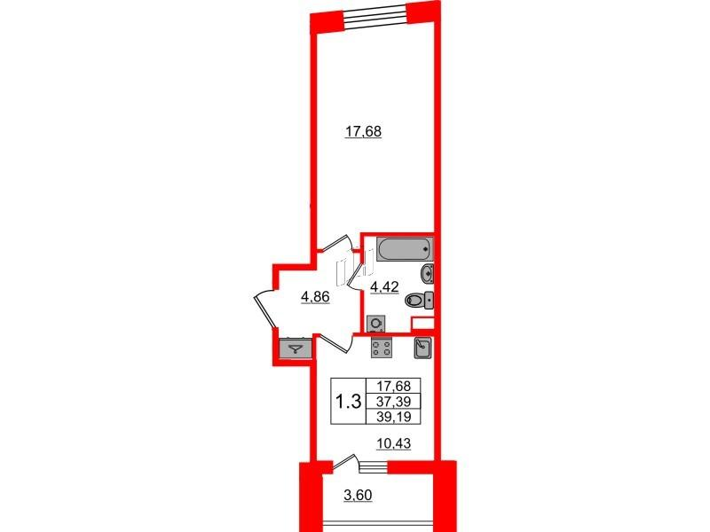 1-комнатная 37 м2 в ЖК Бионика Заповедная корпус null этаж 1