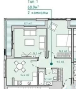 2-комнатная 68.9 м2 в ЖК undefined корпус null этаж 7