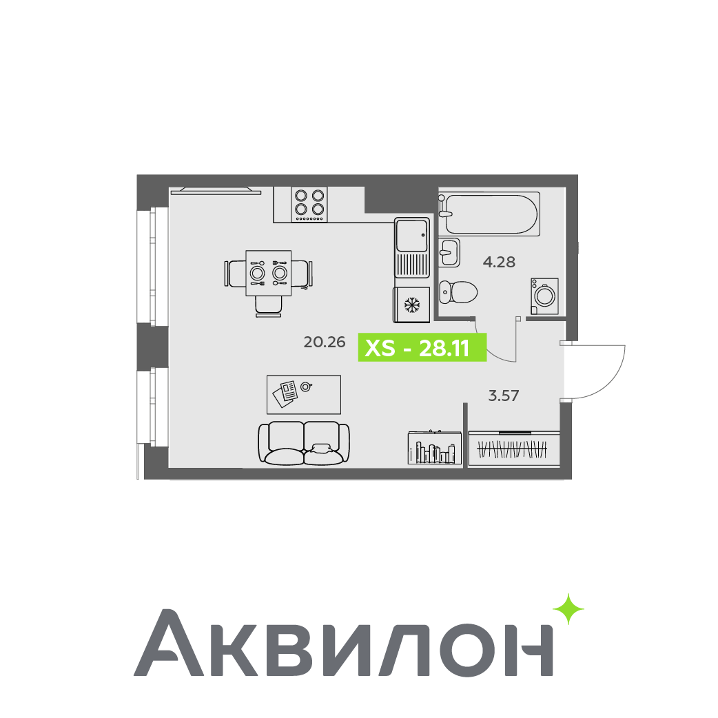 Студия 28 м2 в ЖК Аквилон АКВАРТАЛ корпус null этаж 15