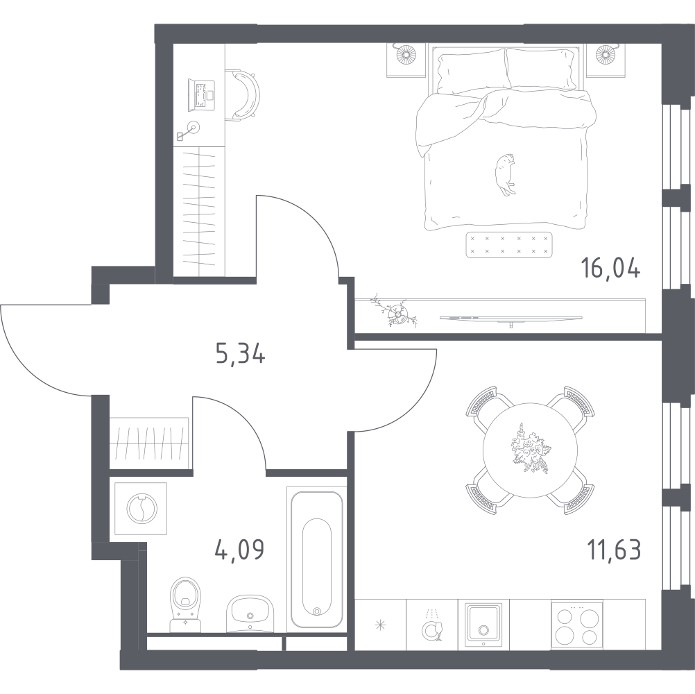 1-комнатная 37 м2 в ЖК Космический Квартал корпус null этаж 4