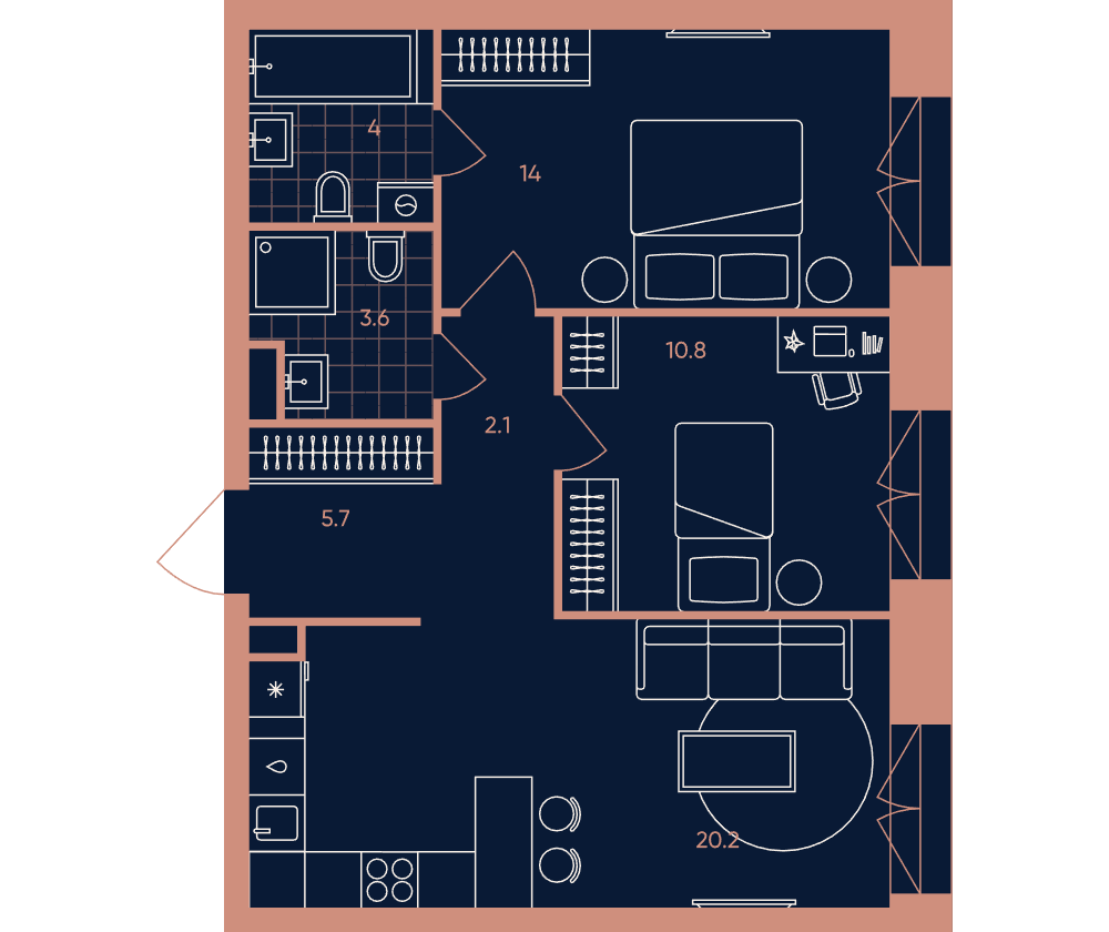 3-комнатная 60 м2 в ЖК ERA / Дербеневская 20 корпус null этаж 10