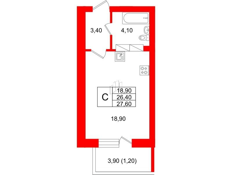 Студия 28 м2 в ЖК Экос корпус null этаж 17