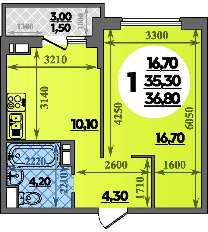 1-комнатная 36 м2 в ЖК Парк у дома корпус null этаж 10