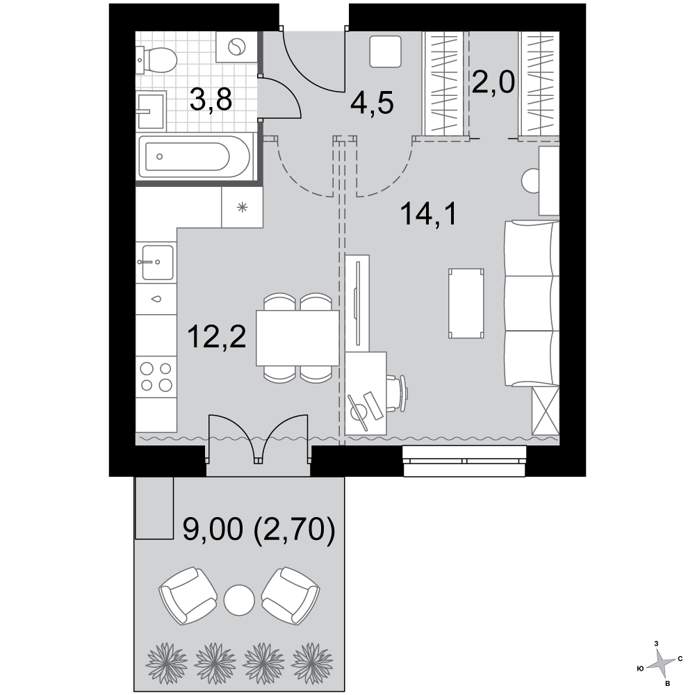 1-комнатная 39 м2 в ЖК Дубровицы Клаб корпус null этаж 1