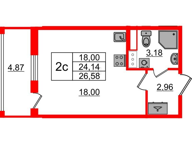 Студия 24 м2 в ЖК Бионика Заповедная корпус null этаж 6