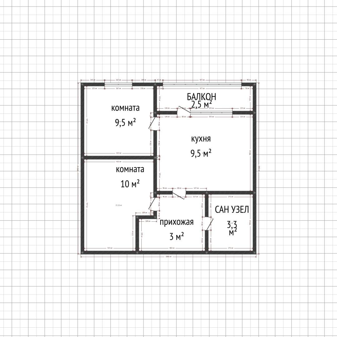 2-комнатная 32.6 м2 в ЖК undefined корпус null этаж 1