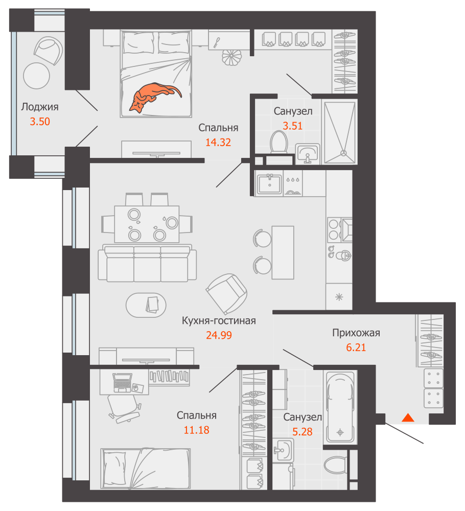 3-комнатная 67 м2 в ЖК ZNAK корпус null этаж 6