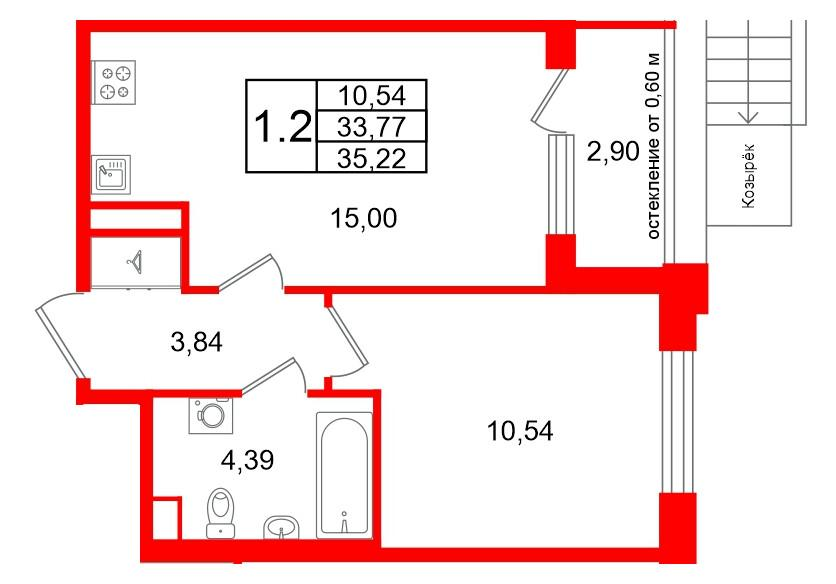 1-комнатная 33 м2 в ЖК Univer City корпус null этаж 1