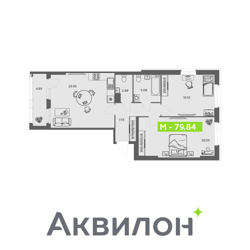 Студия 79 м2 в ЖК Аквилон АКВАРТАЛ корпус null этаж 2