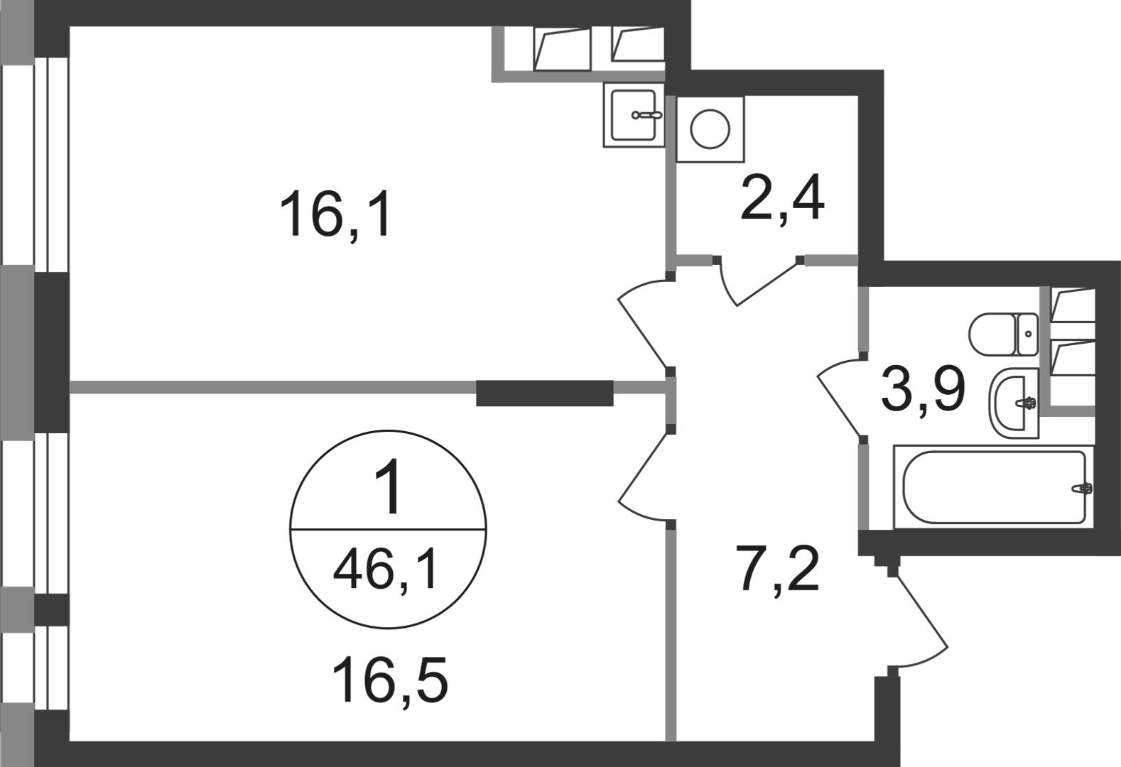 1-комнатная 46 м2 в ЖК Первый Московский корпус null этаж 2