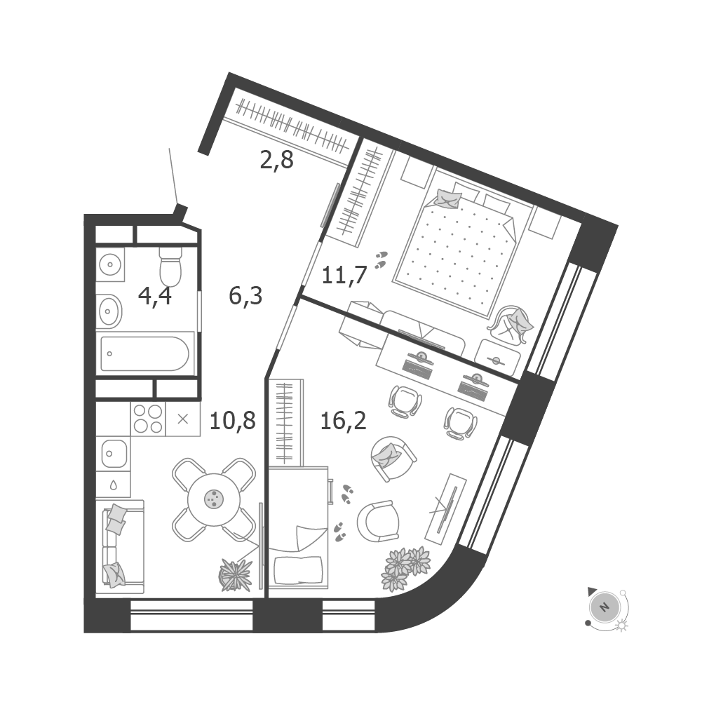 2-комнатная 51 м2 в ЖК Шагал корпус null этаж 3