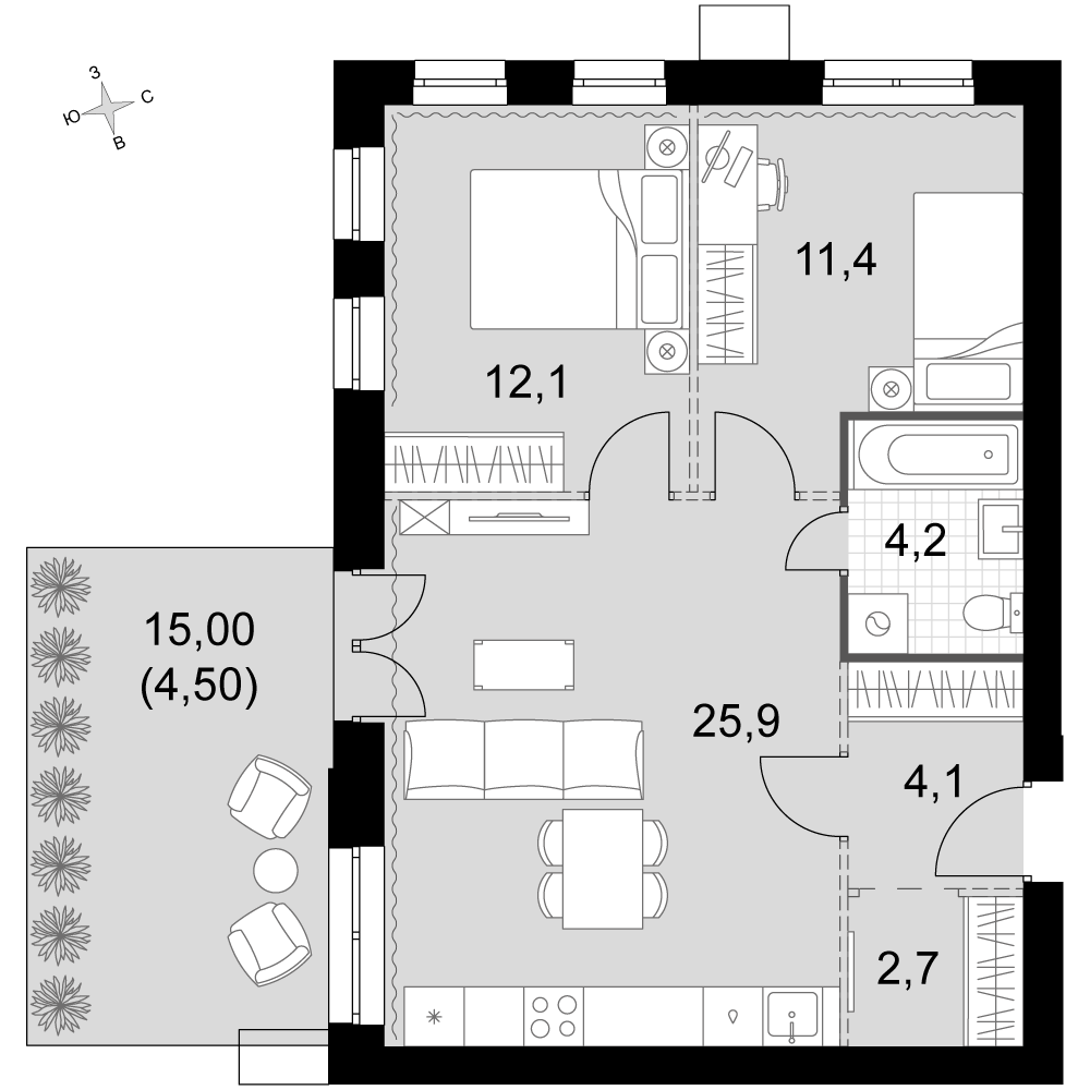 3-комнатная 64 м2 в ЖК Дубровицы Клаб корпус null этаж 1