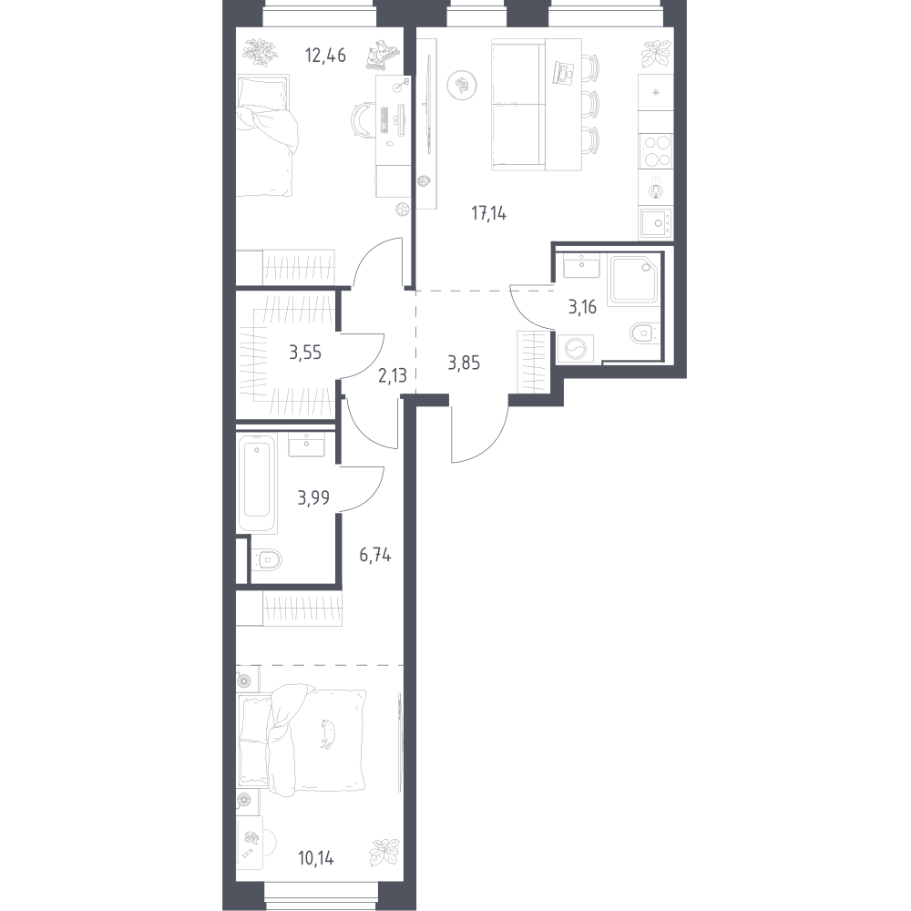 2-комнатная 63 м2 в ЖК Литературный Квартал корпус null этаж 10