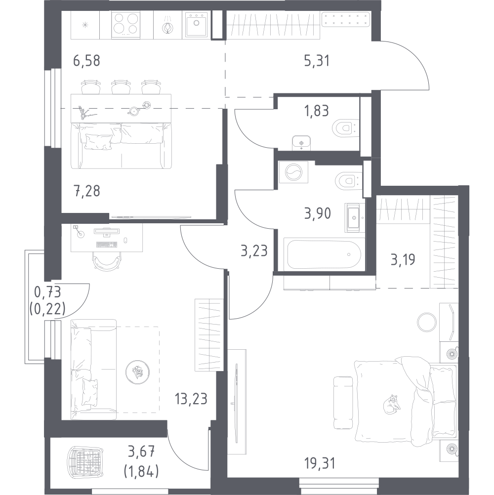 2-комнатная 65 м2 в ЖК Урбан Тау корпус null этаж 11